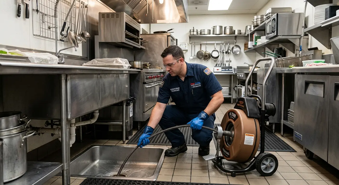 Commercial drain cleaning service in a restaurant kitchen in Monroeville
